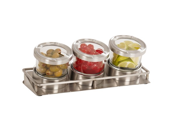 Stainless Steel 3 Jar Mixology Display - 16oz Jars With Notched Lid